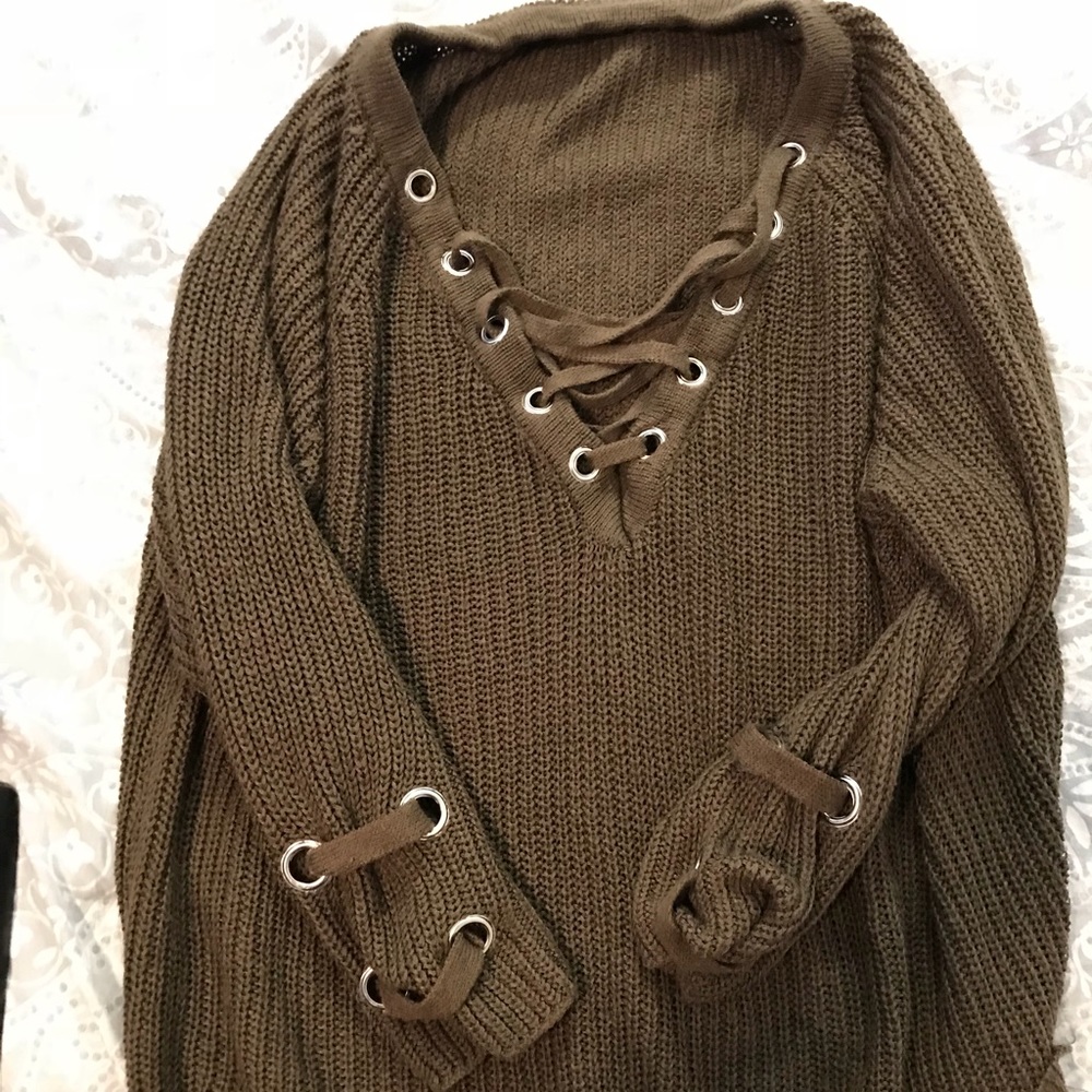 Lace Up Chunky Sweater